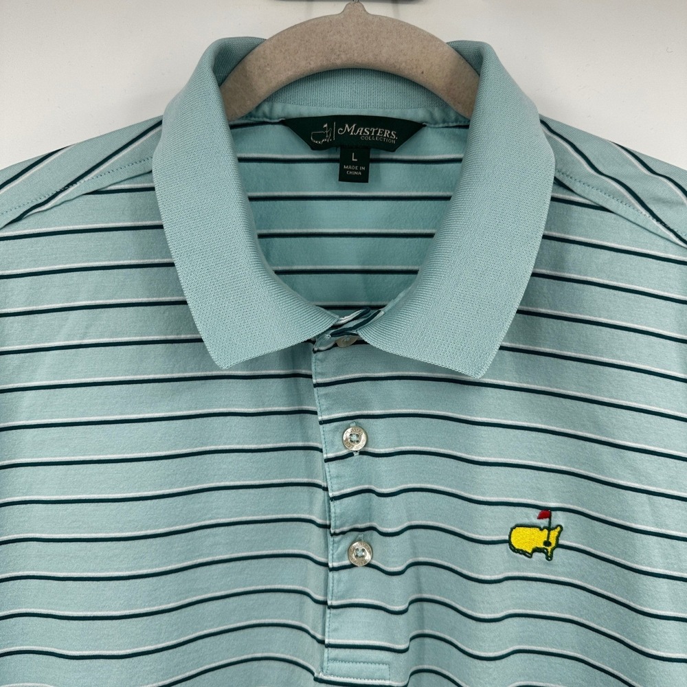 Masters Collection Mens‎ Large Pima Cotton Striped Polo Shirt Light Blue Golf